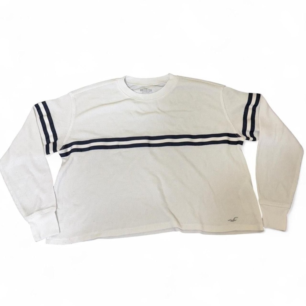Hollister White Long Sleeve Thermal Waffle Knit‎ Boyfriend Tee